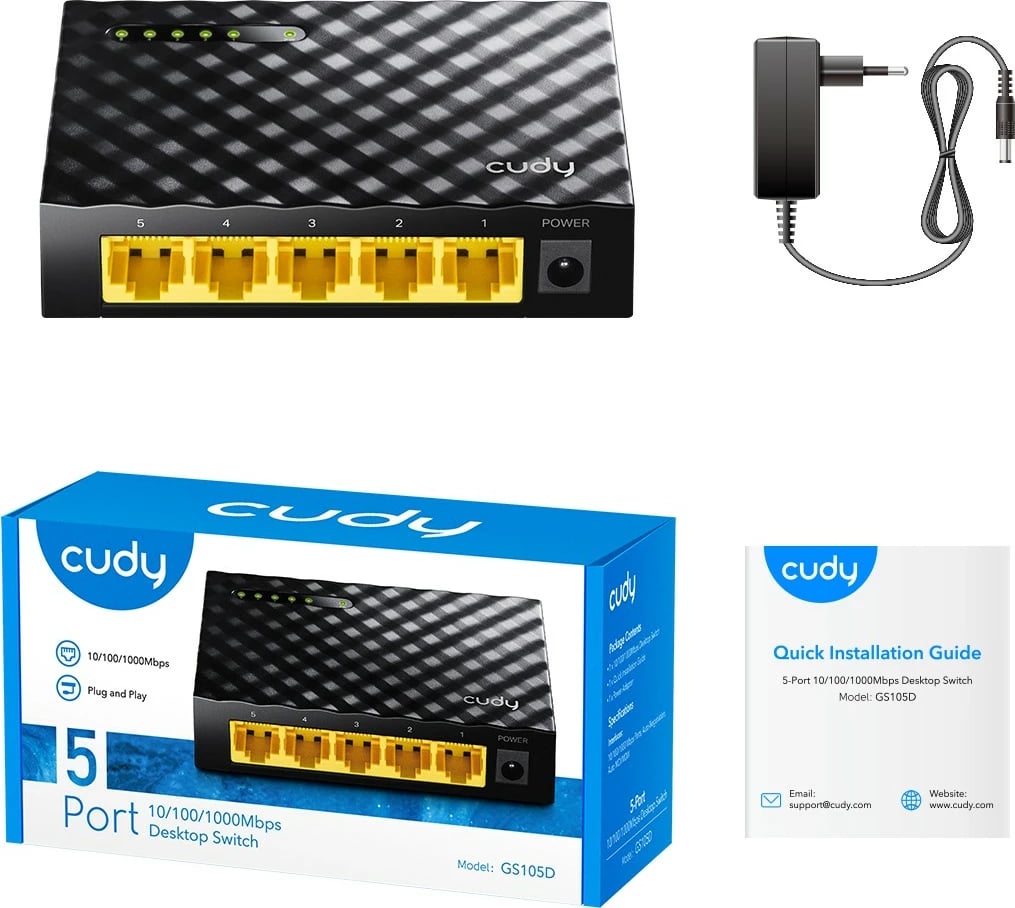 Switch Cudy GS105D 5 porte Gigabit desktop, i pamenaxhueshëm, i zi