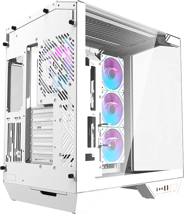 Kasë Darkflash DY470 me 4 ventilatorë ARGB dhe mbajtëse GPU, e bardhë