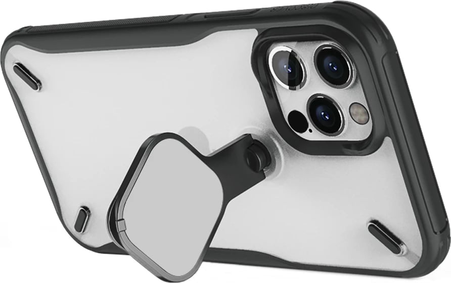 Mbështjellës Nillkin Cyclops Case për iPhone 13 Pro Max, me kapak kamere dhe mbajtëse, i zi