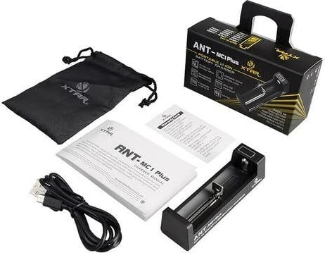 Karikues baterish XTAR ANT MC1 Plus, për bateri cilindrike Li-ion, i zi