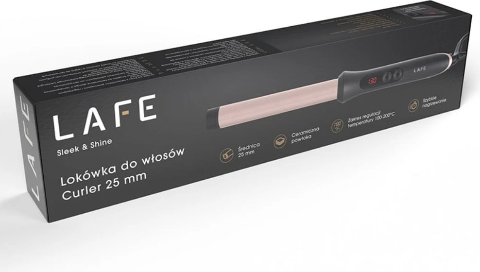 Figaro, Lafe, Sleek & Shine Curler 25mm LAFLKA47571, 100-200°C LCD, 60 W, veshje qeramike, fikje automatike, kabllo rrotulluese, rozë/zezë