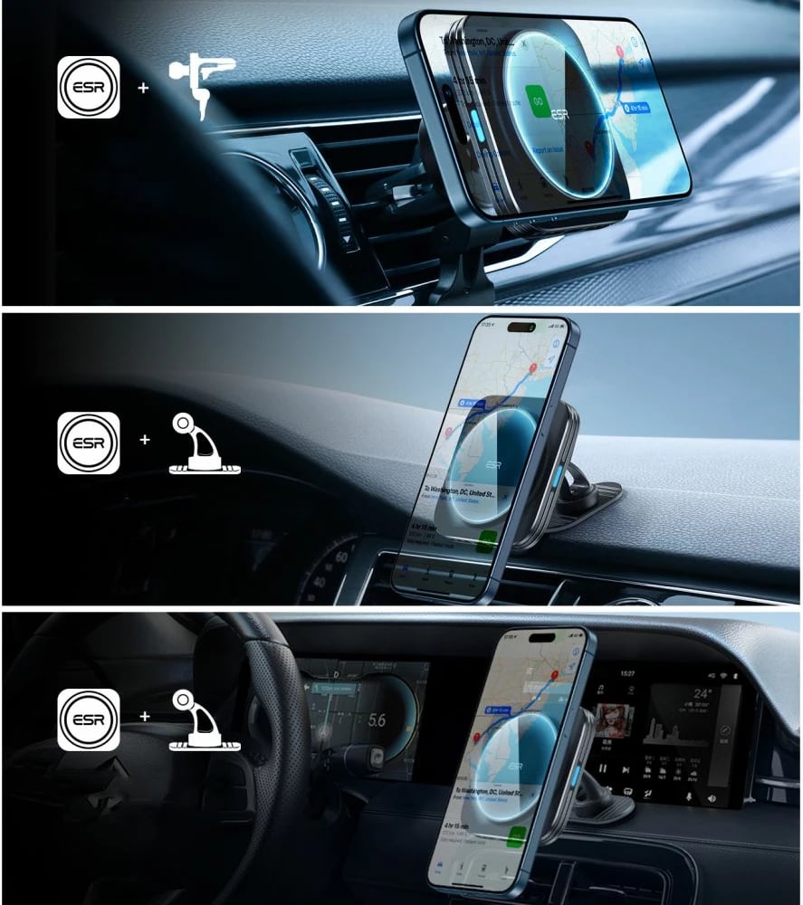 Mbështjellës veture ESR Halolock QI2 me MagSafe, karikues wireless 15W, i zi