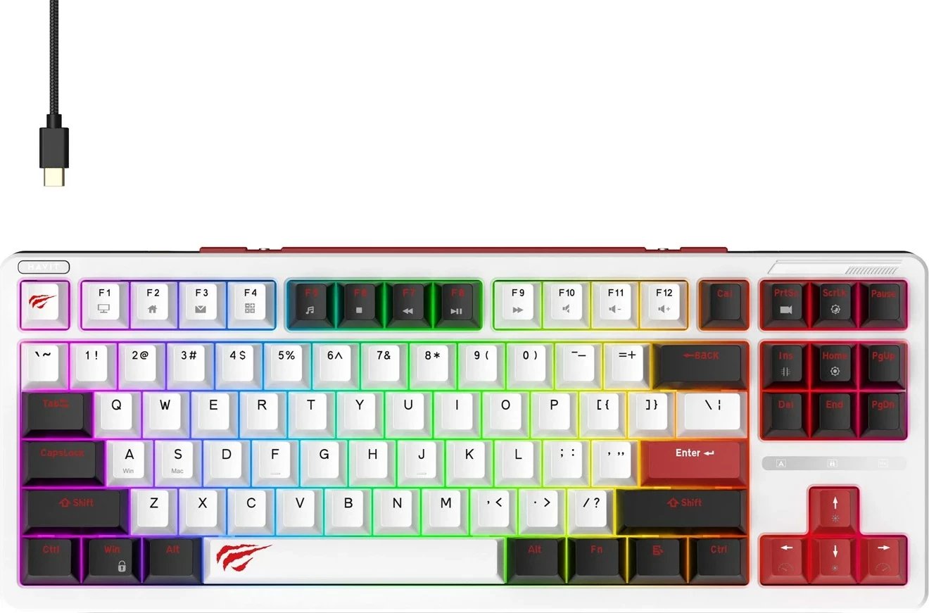 Tastierë gaming HAVIT KB902L, mekanike, RGB LED, e bardhë