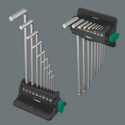 Set çelësa L Wera 9 copë, Hex-Plus, krom, me magnetizues, zi/krom