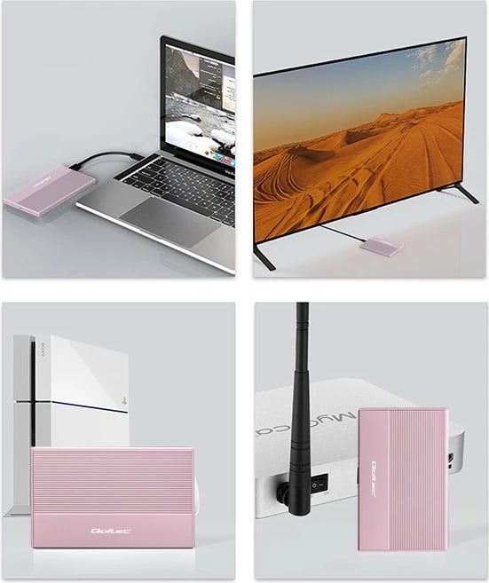 Kasë Qoltec 2.5" për SSD/HDD, USB 3.0, 2TB, Rozë