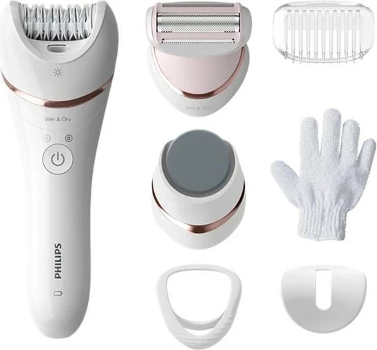 Epilator Philips BRE730/10, seria 8000, bardhë-rozë