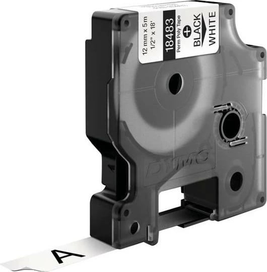 Shirit etiketimi Dymo 18483 (S0718210) 12 mm x 5.5 m, vinyl, i zi në të bardhë
