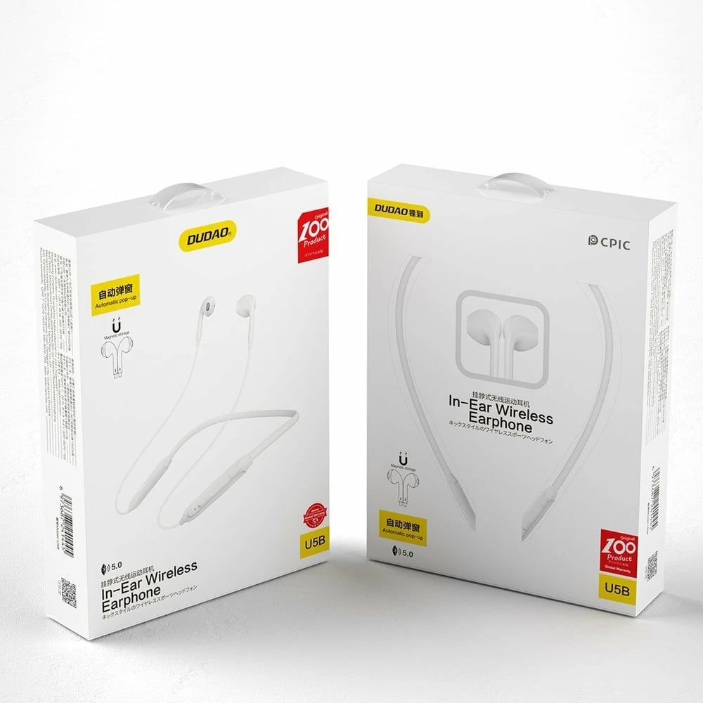 Kufje Dudao U5B, Bluetooth, in-ear, me magnet, të bardha