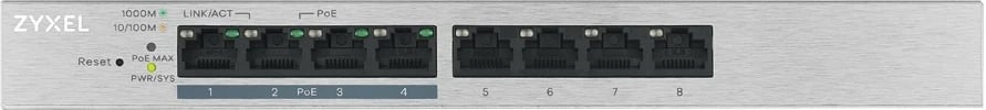 Switch i menaxhuar Zyxel GS1200-8HP V2, 8 porta Gigabit, 4 PoE+, Desktop, Argjend