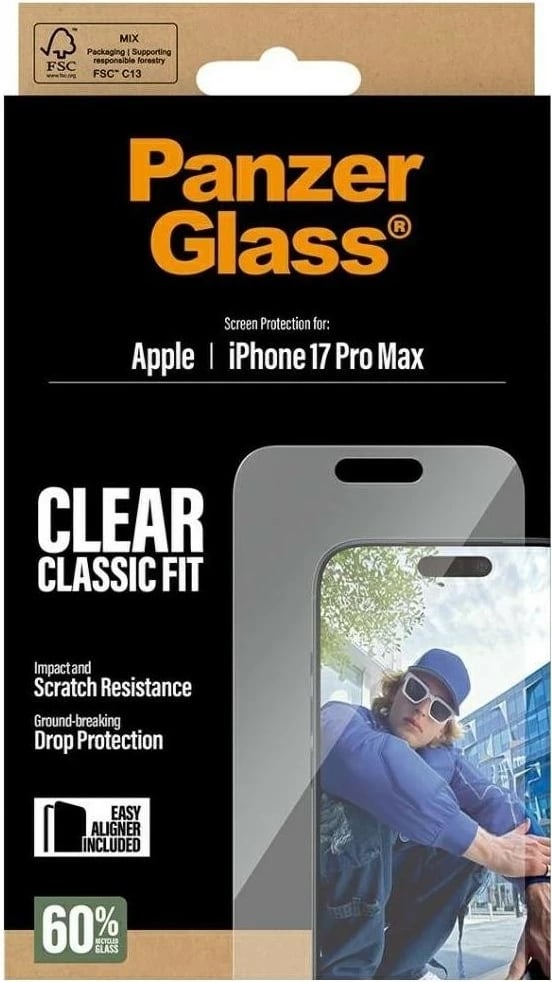 Xham mbrojtës PanzerGlass Classic Fit për iPhone 17 Pro Max transparent
