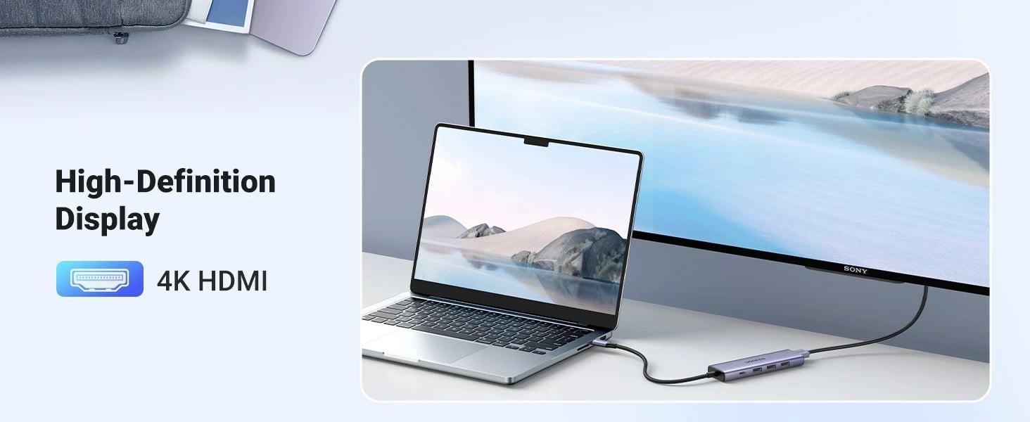 Dock UGREEN 15596 për laptop, 3x USB 3.2 Gen 1 Type-A, 1x USB Type-C, 3x HDMI 2.0, 100W, Alumini