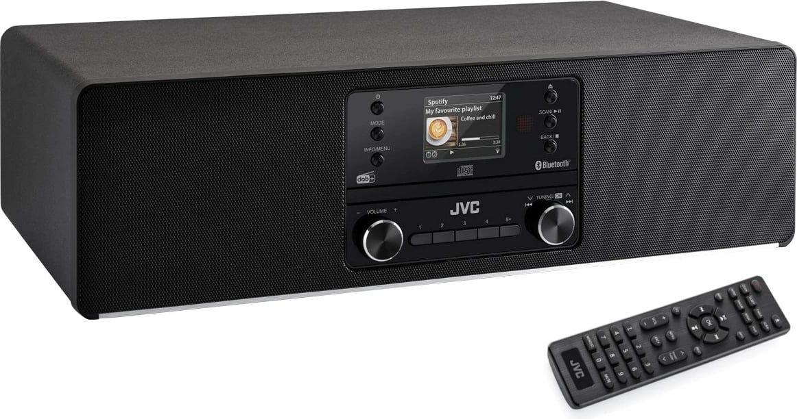 Mini tower audio JVC RD-E984B, Bluetooth 5.2, MP3, USB, TFT, e zezë