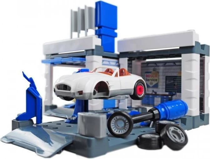 Set lodrash servis makinash Bosch Klein 8647, me lavazh dhe makinë sportive, për fëmijë, Azure/Blu/Gri