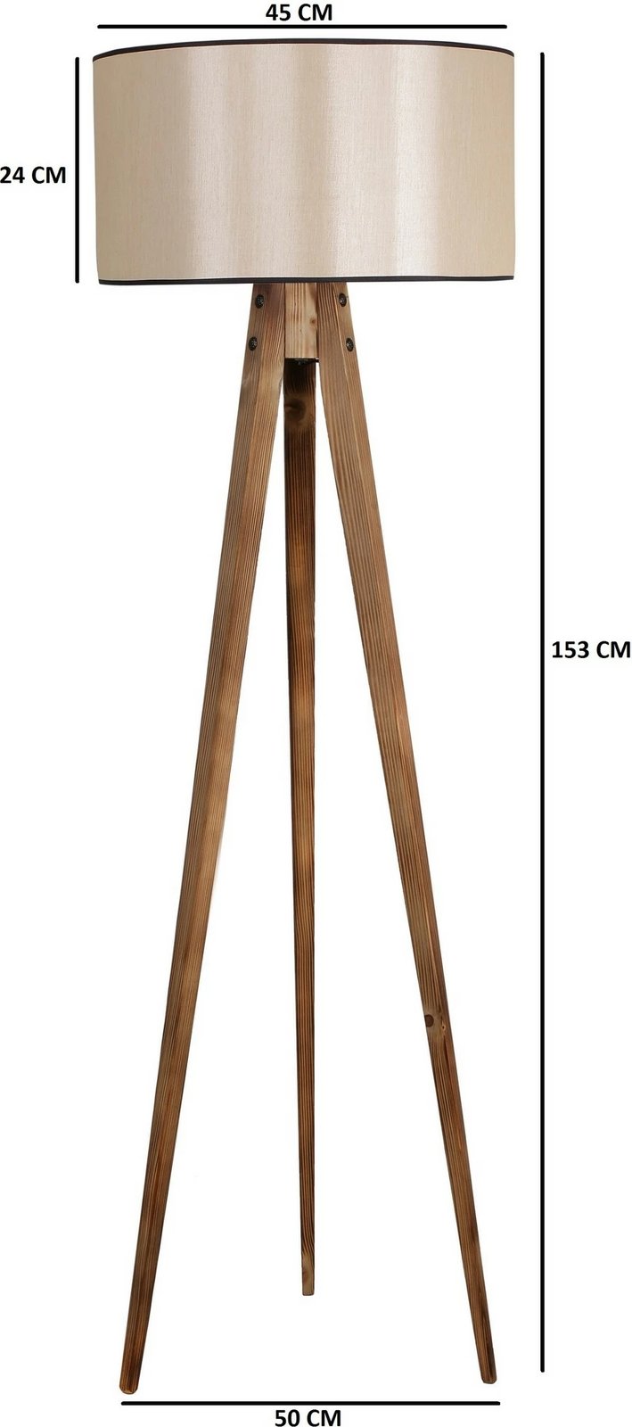 Llambë dyshemeje tripod Opviq, trup druri, abazhuri cilindrik, ngjyrë kafe, 153cm