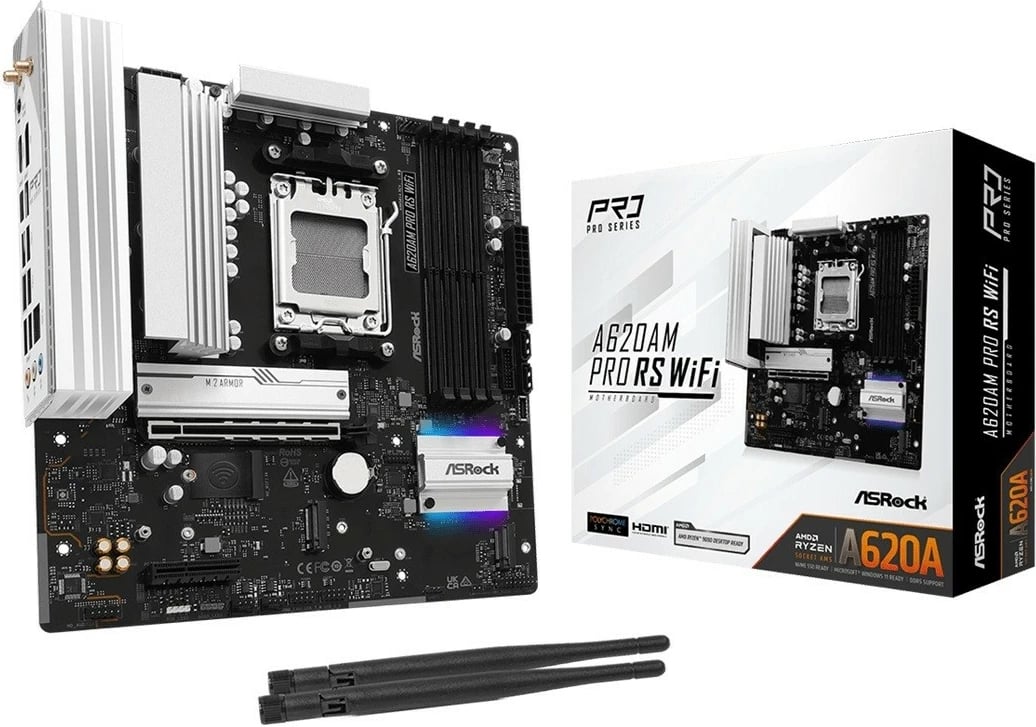 Pllakë amë ASRock A620AM PRO RS WIFI, Socket AM5, 4 DDR5, micro ATX, e zezë