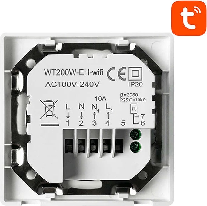 Termostat i mençur Avatto WT200-16A-W, për ngrohje elektrike, Wi-Fi, i bardhë
