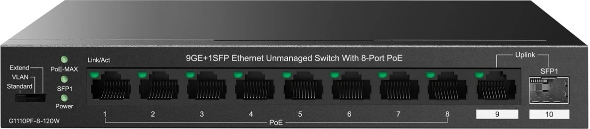 Switch Tenda TEG1110PF-8-120W, Gigabit Ethernet, PoE, i zi