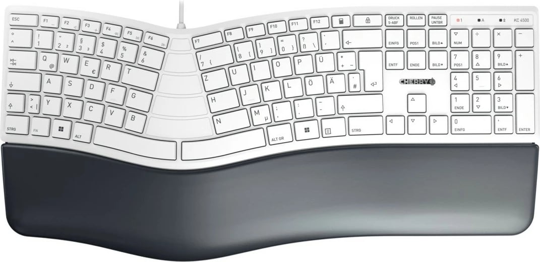 Tastierë Cherry KC 4500 ERGO, Wired, USB, QWERTZ, Bardhë