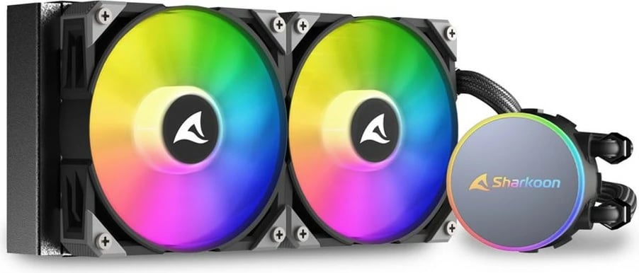 Ftohës uji all-in-one Sharkoon S70 RGB, 2x12cm, për procesor, i zi