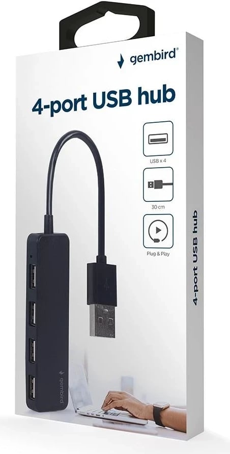Hub USB Gembird, 4 x USB 2.0, ngjyrë e zezë