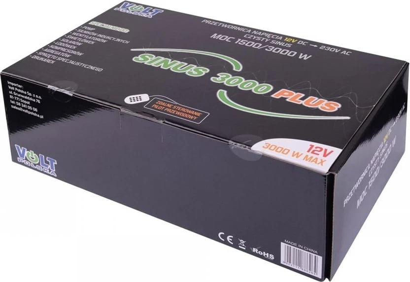 Konvertues Volt Polska SINUS PLUS 3000, 12/230V, me telekomandë, Verdhë