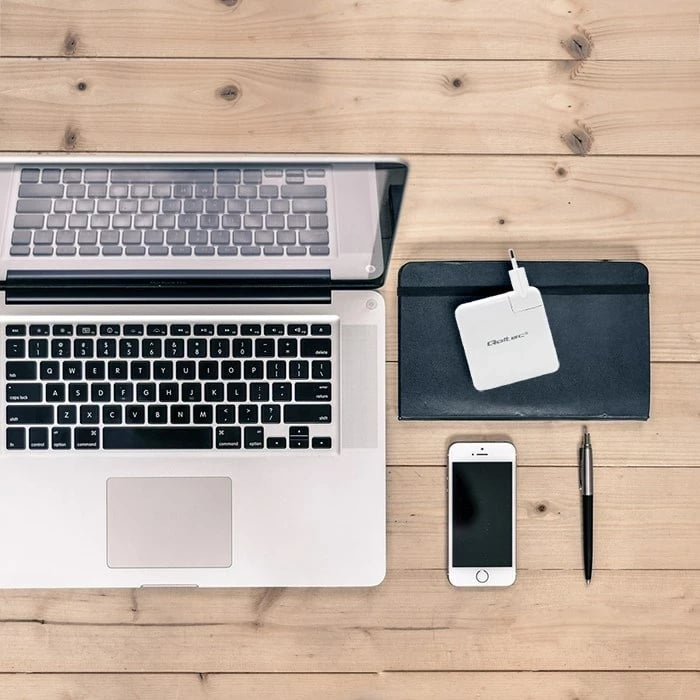 Karikues Qoltec GaN FAST 108W, USB C, Bardhë