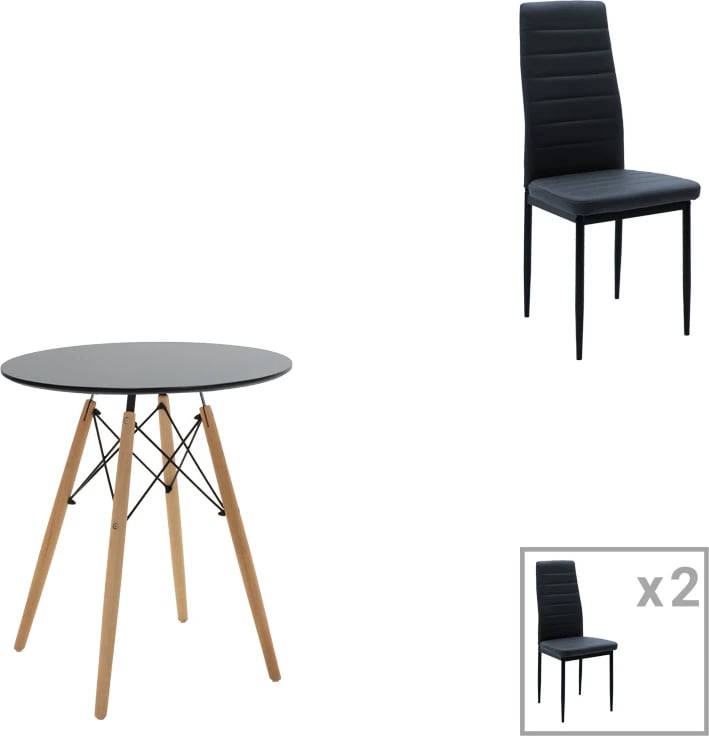 Set tavoline me karrige Julita-Parker, 3 pjesë, ngjyrë e zezë-natyrale, D60x73cm
