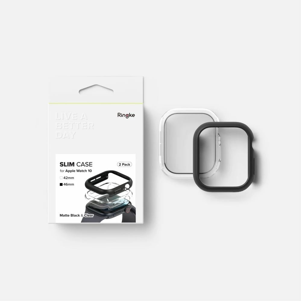 Mbështjellës Ringke Slim për Apple Watch 10, 46mm, 2 copë, Transparent dhe Zi