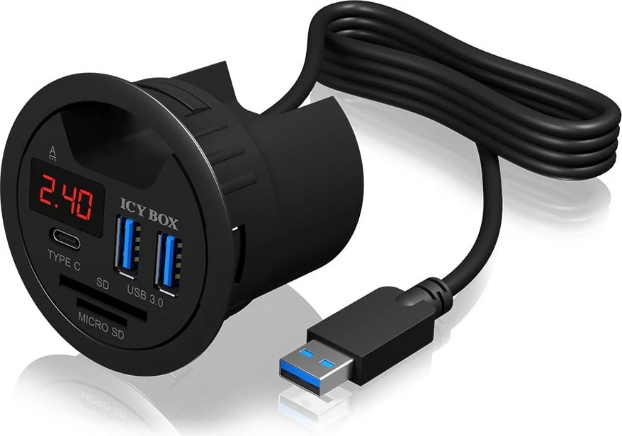 USB hub ICY BOX IB-HUB1404, 2 porta USB 3.0, Type-C, lexues kartelash, e zezë