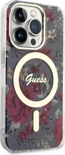 Mbështjellës Guess GUHMP14LHCFWSA për iPhone 14 Pro 6.1", Flower MagSafe, Gjelbër