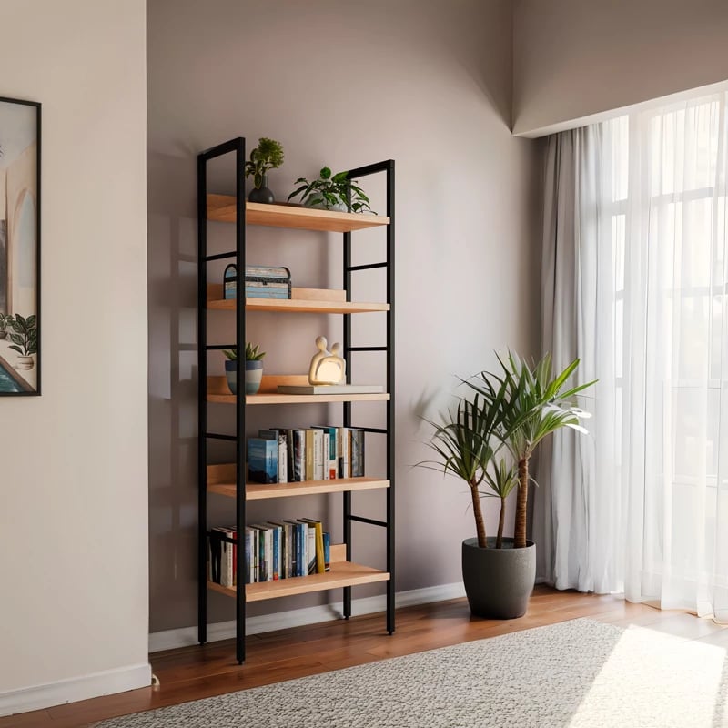 Bibliotekë Elbo, ngjyrë natyrale e zezë, 60x28x160cm