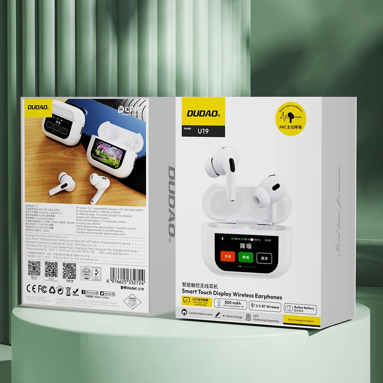 Kufje Dudao U19 TWS, Bluetooth 5.3, ANC, me ekran LED, të bardha