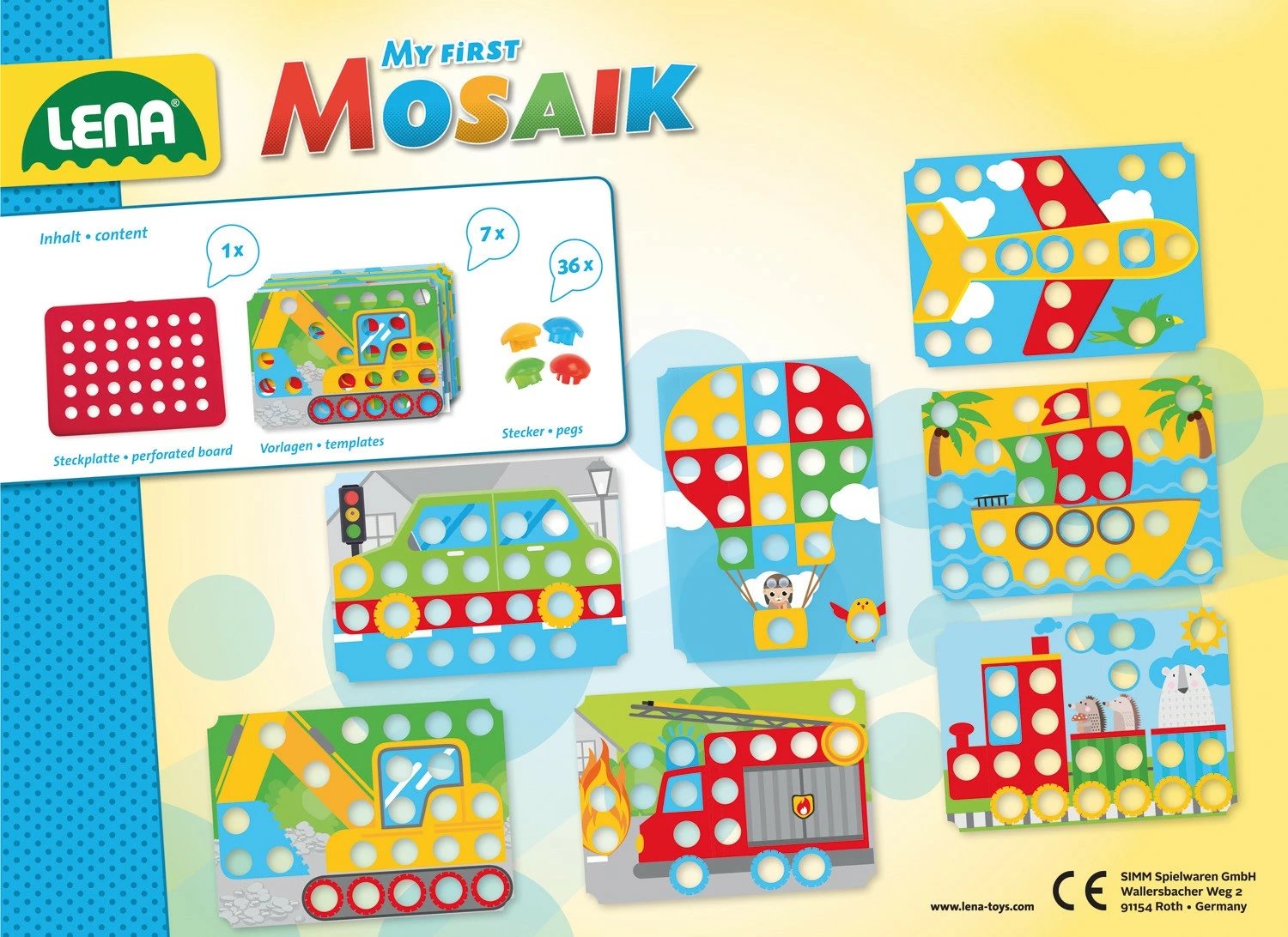 Set mozaiku Lena My First Mosaic Vehicles, shumëngjyrësh, për fëmijë mbi 2 vjeç Set mozaiku Lena My First Mosaic Vehicles, shumëngjyrësh, për fëmijë mbi 2 vjeç