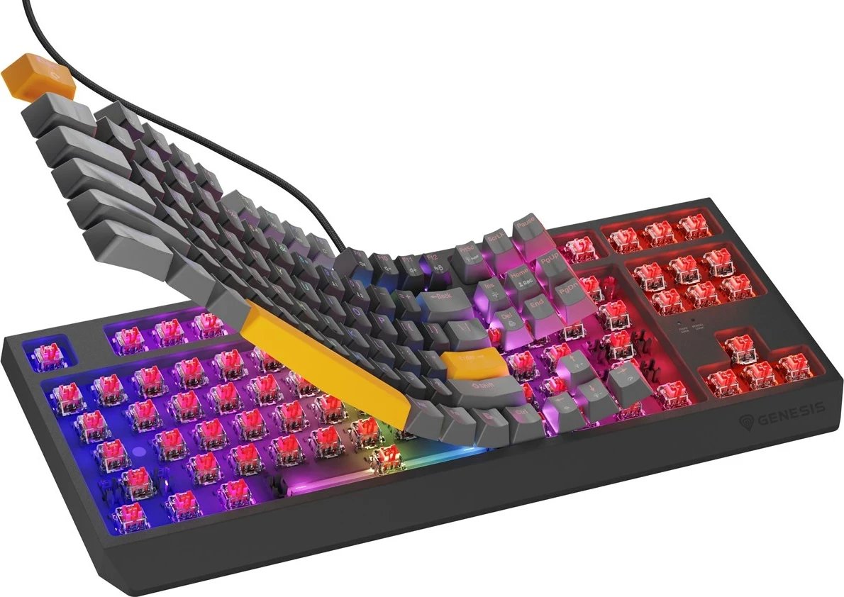Tastierë mekanike GENESIS Thor 230 TKL, QWERTY, RGB, Wireless + Bluetooth + USB, Zezë/Gri/Portokalli