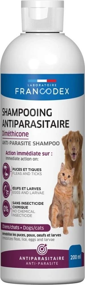 Shampo antiparazitare për qen e mace FRANCODEX, 200 ml