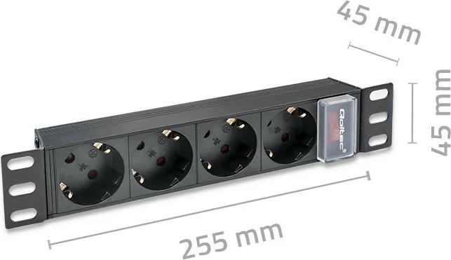 Listë elektrike PDU Qoltec 54603 për rack 10", 1U, 4xSchuko, 16A, 1.8m, e zezë