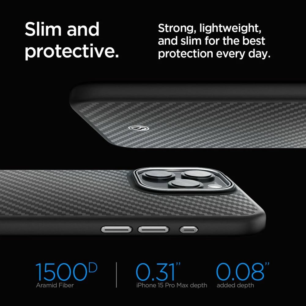 Mbështjellës Spigen Enzo Aramid Mag me MagSafe për iPhone 15 Pro Max, e zezë