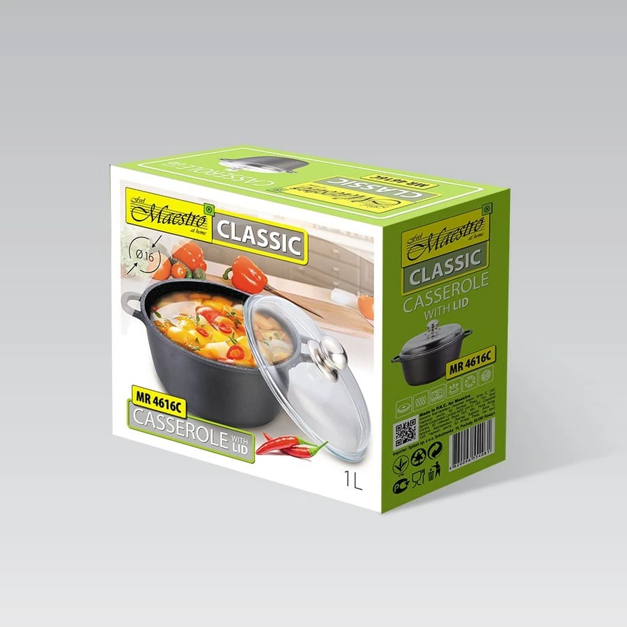 Tenxhere Maestro MR-4616C me kapak, 16 cm, 1 l, e zezë