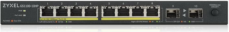 Switch Zyxel GS1100-10HP v2, Unmanaged, Gigabit Ethernet, PoE, Wall mountable