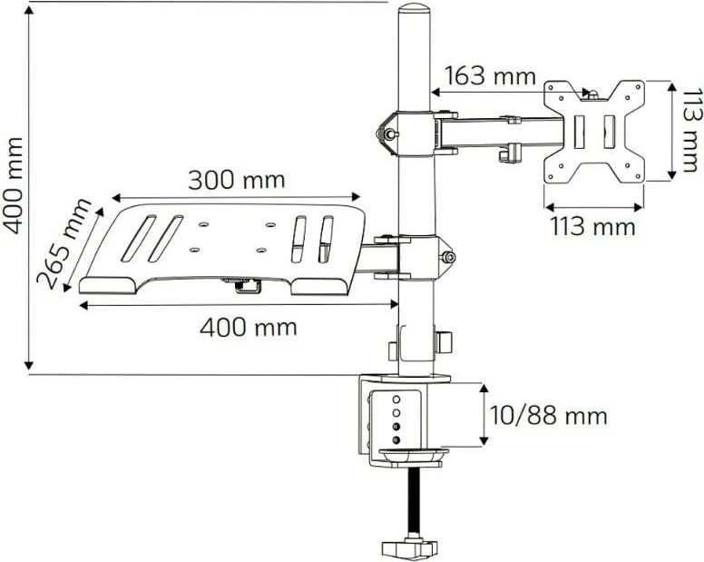 Mbajtëse tavoline Techly 2-në-1 për monitor 13-32" dhe laptop 12-17", rrotulluese, e zezë