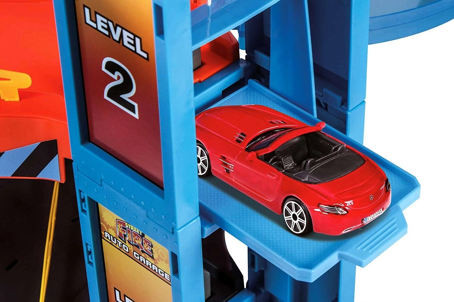 Set garazh lodër Bburago Street Fire Auto Garage me 2 makina, shumëngjyrësh