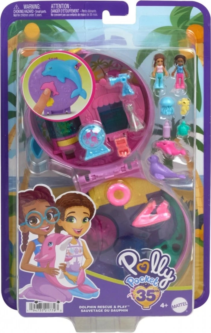 Set lodrash Polly Pocket Aquarium Delfina Compact, Mattel, HWN96, plastikë, me figurina dhe aksesorë, për vajza