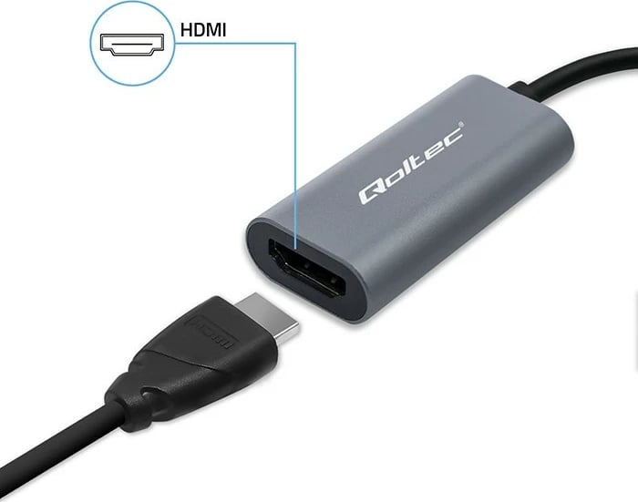 Adapter USB-C në HDMI Qoltec 50331, 4K 60Hz, alumini, zi/grafit