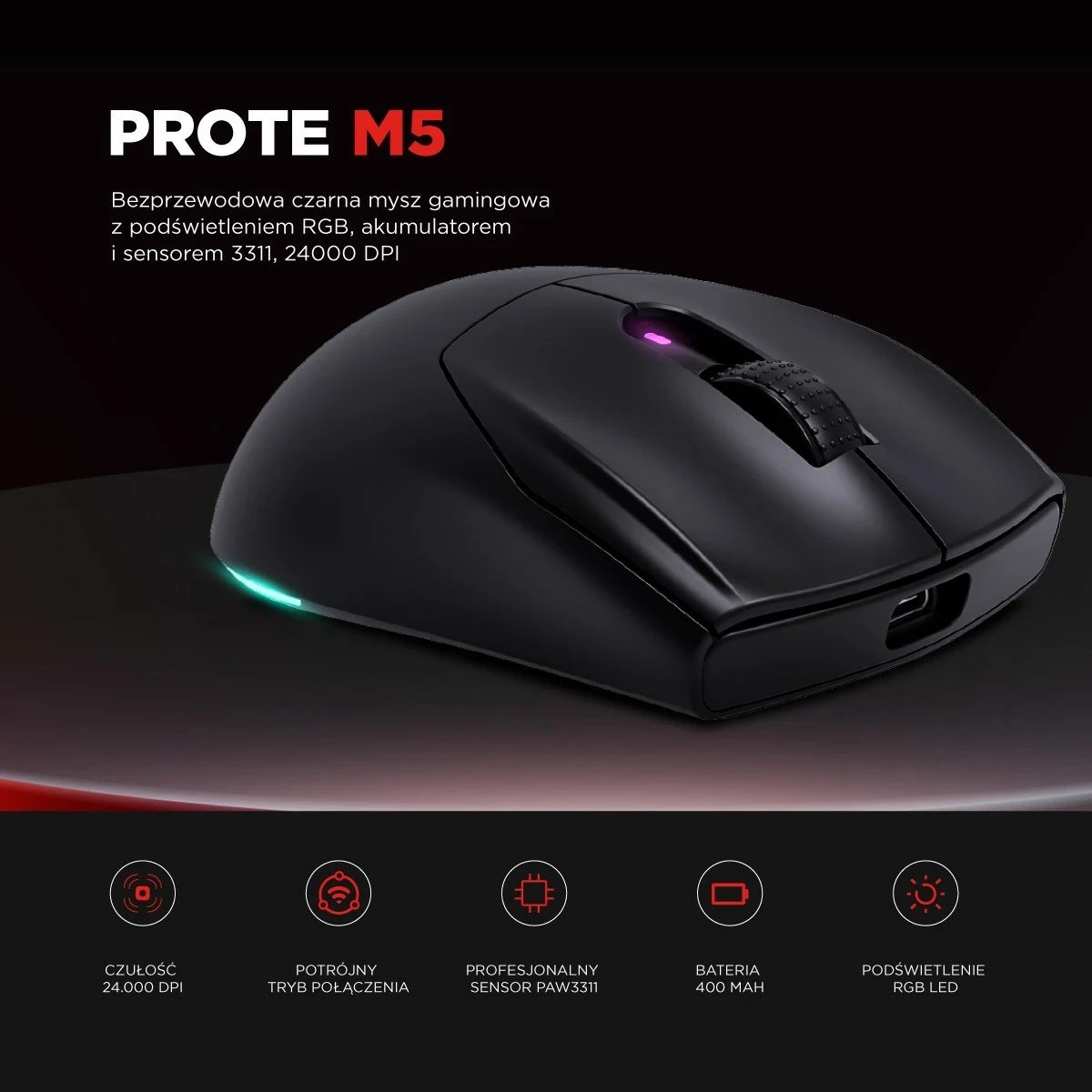 Maus Rampage Prote M5, 24000 DPI, RGB LED, 1kHz, i zi