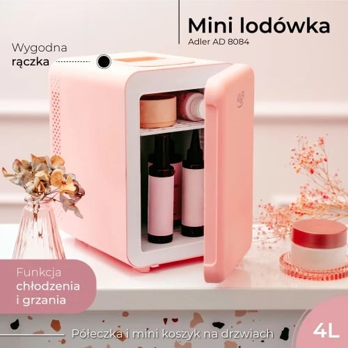 Mini frigorifer Adler AD 8084 4L me ftohje dhe ngrohje rozë