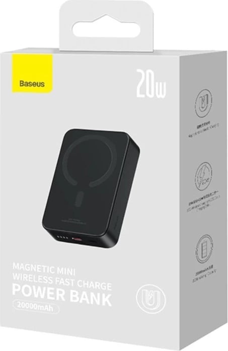 Powerbank Baseus Magnetic Mini 20000mAh, 20W, MagSafe, e zezë