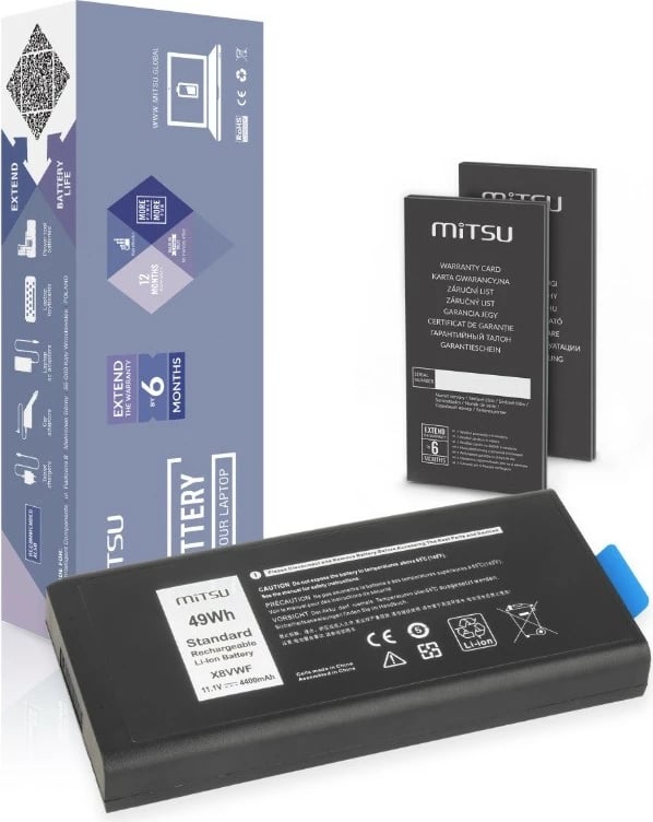 Bateri Mitsu për Dell Latitude Rugged 5404 5414 7404 7414, 4400 mAh, Li-ion, 11.1V, e zezë