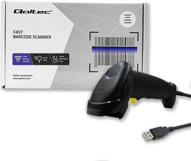 Skaner lazer Qoltec 50876, 1D, USB, Zi