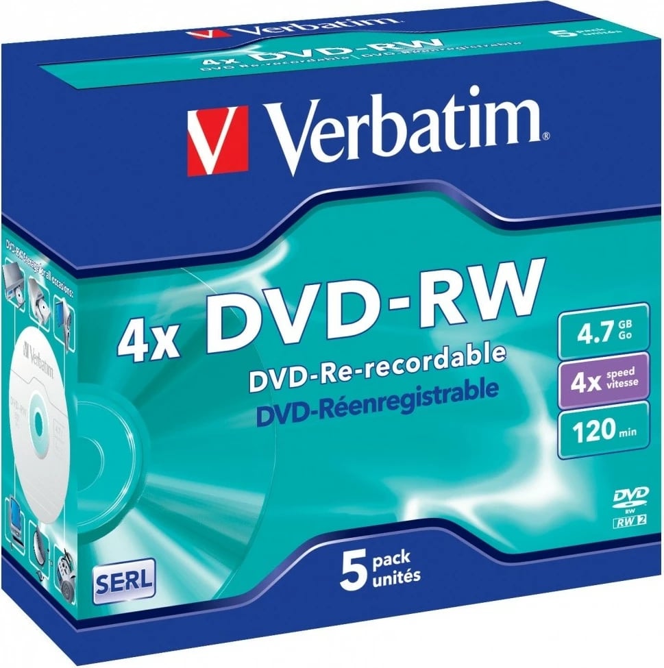 DVD-RW Verbatim 43285, 4.7GB, 4x, 5 copë, Jewel Case