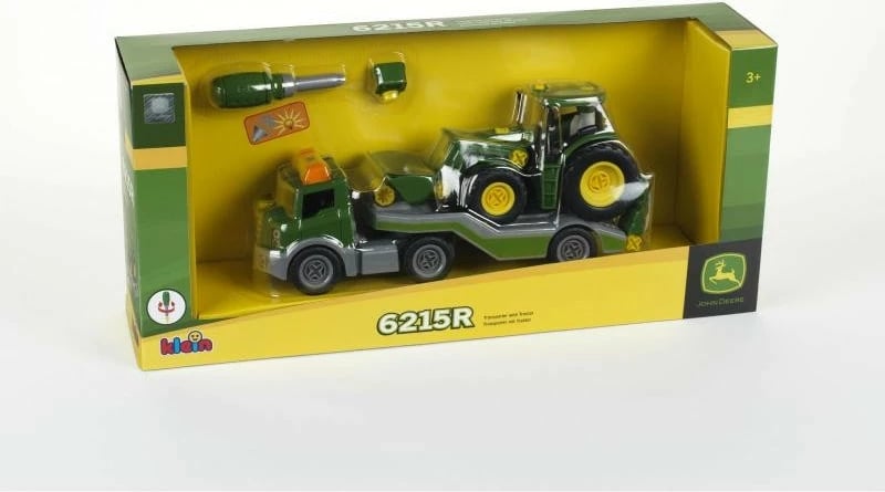 Set lodër traktor John Deere me rimorkio Klein 3908, plastikë, jeshil/verdhe/gri
